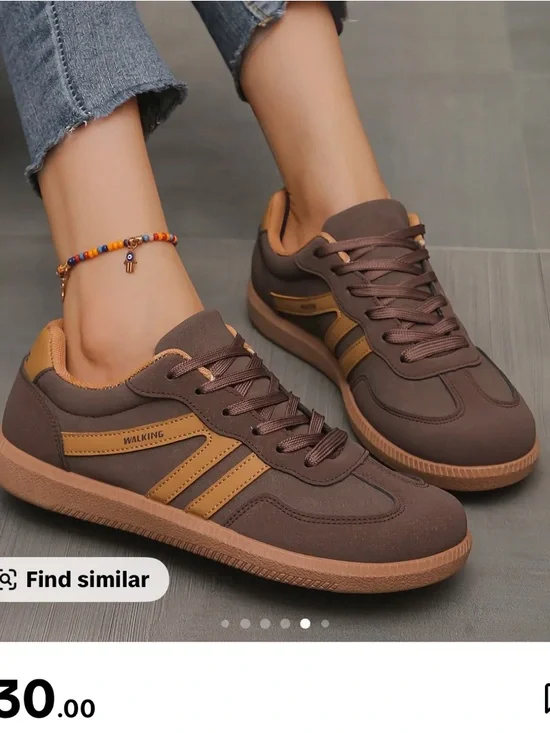 Brown Women's Lace-Up Sneakers with Tan Stripes - Picture 6 of 6